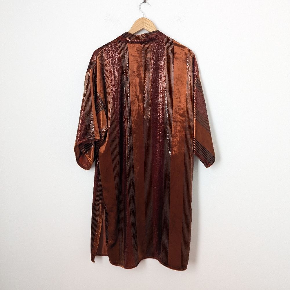 ett:twa Anthropologie burnt orange metallic velvet stripe midi kimono sweater - Picture 5 of 6